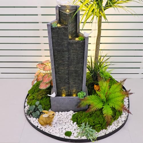39.3"H Modern Cascading Floor-Standing Water Fountain with Led Lights and Pump D100