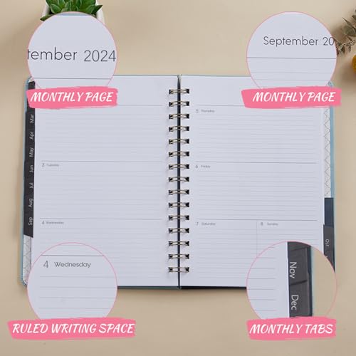 2024 Spiral Bound Weekly and Monthly Planner 6.4"x8.5" Jan 2024-Dec 2024 with Tabs Brown D345676