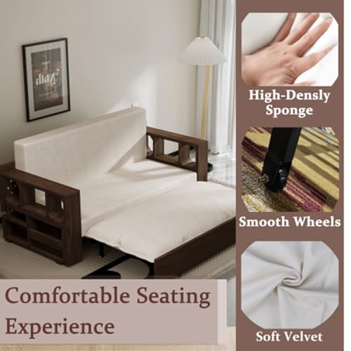 Beige Velvet Convertible Sleeper Sofa Bed V753183