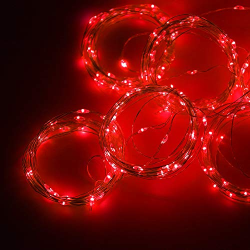 300 LED Curtain Christmas String Lights with Remote Control USB Power 8 Lighting Modes Red Lights 9.8ft x 9.8ft E59841
