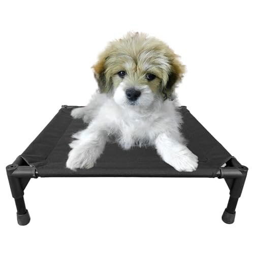 Elevated Dog Bed with Metal Frame, Cooling Raised Pet Cot (Small-18.5x18.5x5.5 inch, Black) Q499763