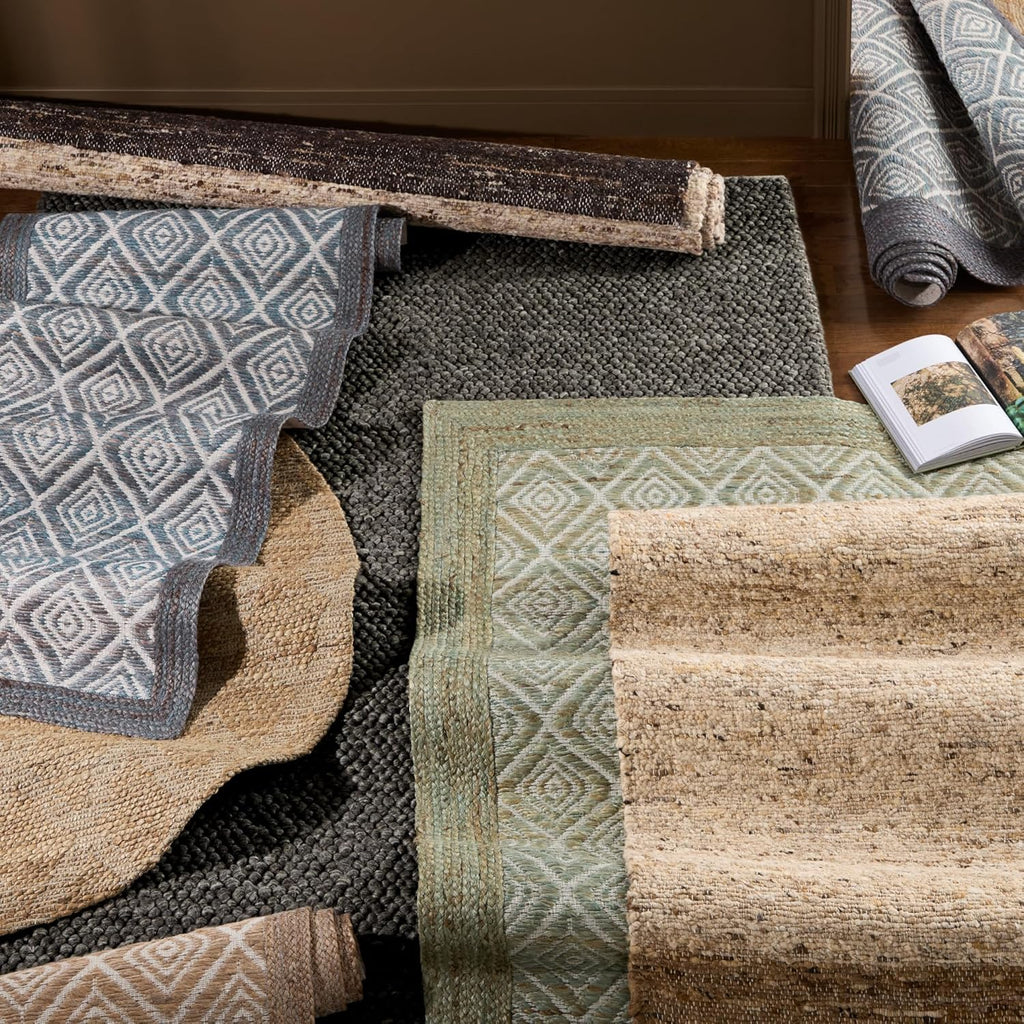 Textured Diamond Hand-Knotted Flatwoven 100% Natural Jute Area Rug, Brown, 6'x9' M469564
