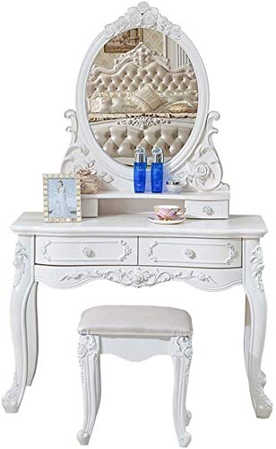 Solid Carved Dressing Vanity Table with Stool U6873