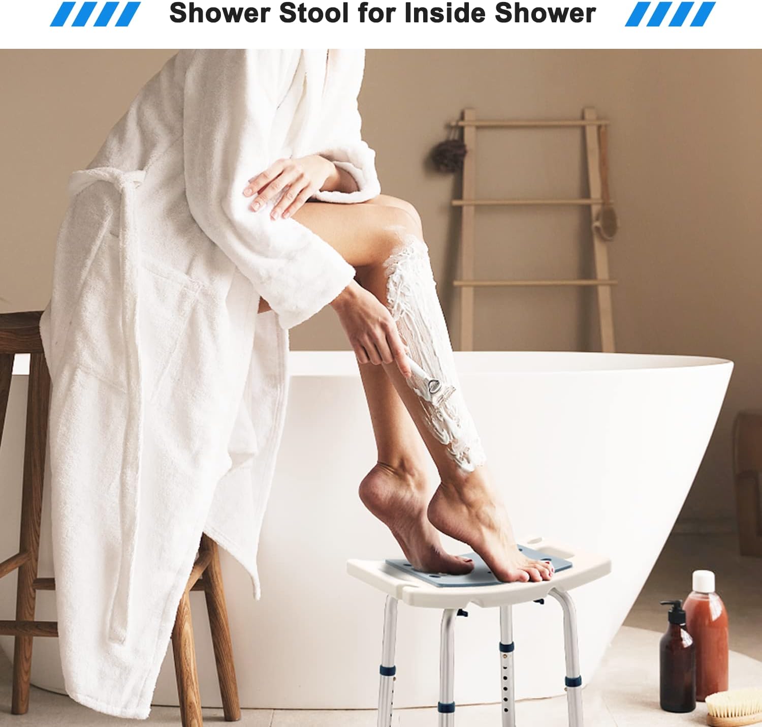 Shower Stool with Shower Head Holder, 350LBS Capacity Y419588