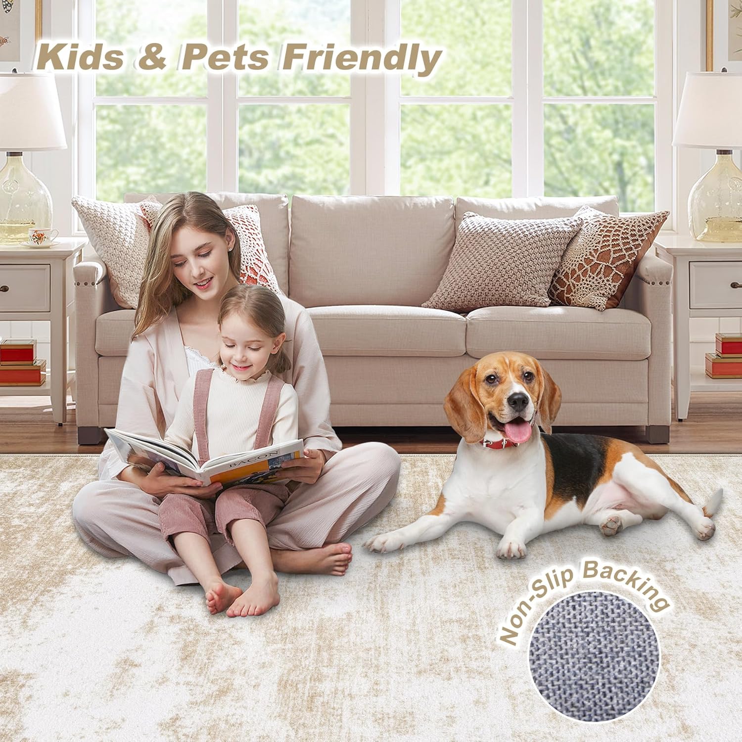 Beige 8x10 Washable Area Rug C111473