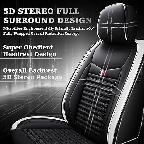 5 Seats Custom Fit Leather Seat Covers (Black White) T82743
