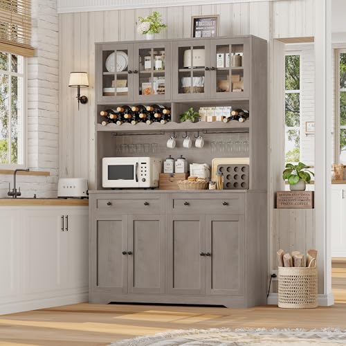 75.4" Tall White Kitchen Pantry Cabinet with Glass Doors and Drawers H780