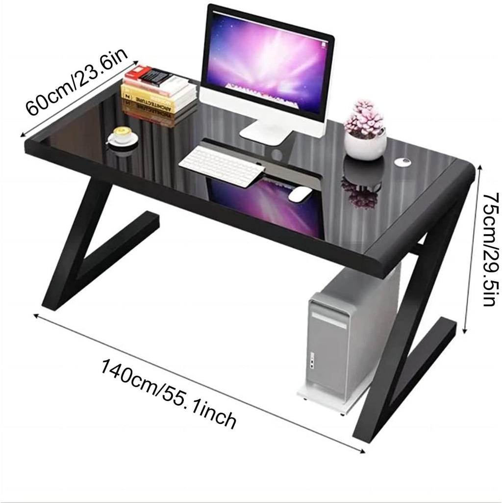 Black+White Tempered Glass Computer Desk with Keyboard Tray T582