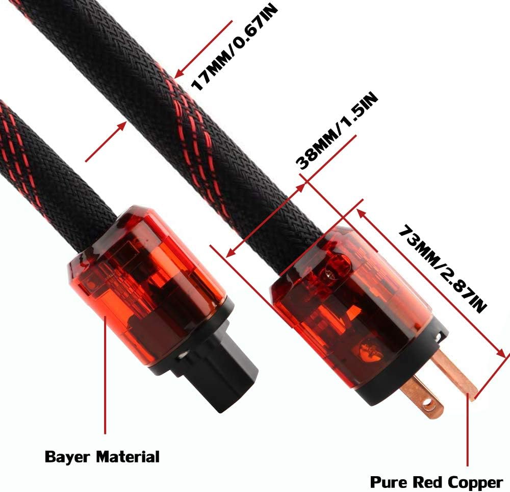 HiFi Power Cable, 125V 15A, Copper Shielding, Braided Sleeve, 6.6FT G1158