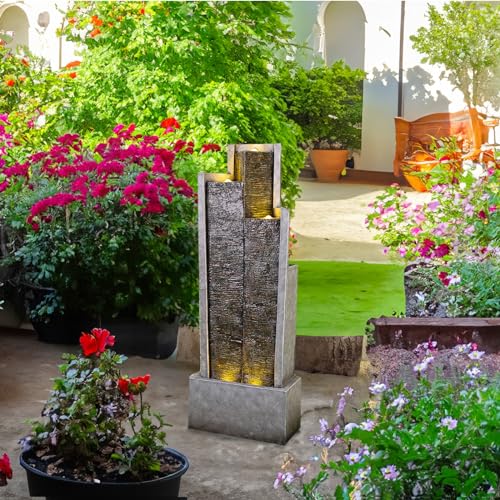 39.3"H Modern Cascading Floor-Standing Water Fountain with Led Lights and Pump D100