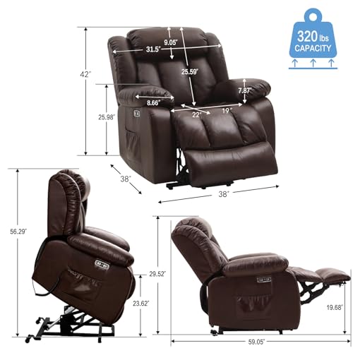 Black Genuine Leather Electric Power Lift Recliner with Massage and Heating R982