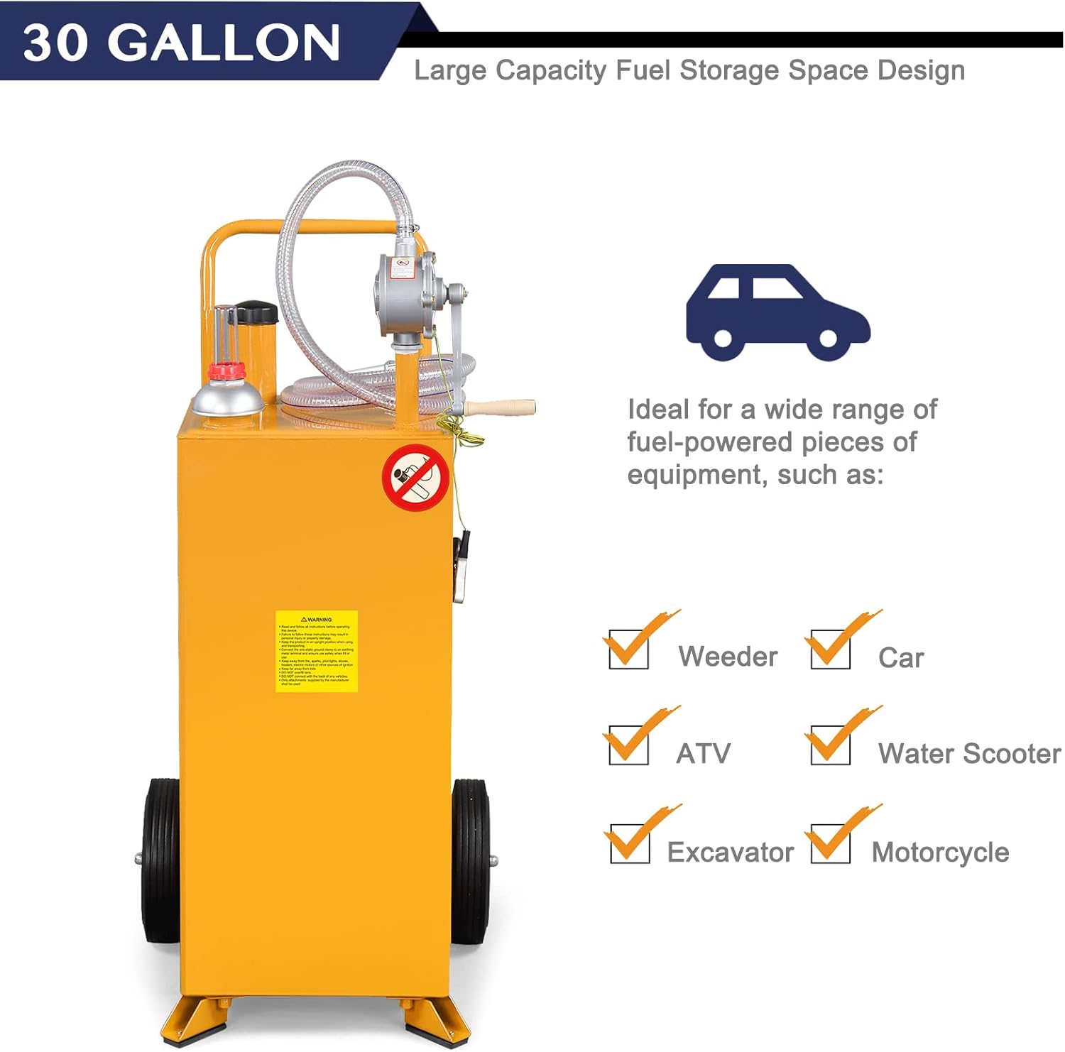 30 Gallon Portable Gas Caddy Fuel Storage Tank with Hand Pump and Wheels P1855