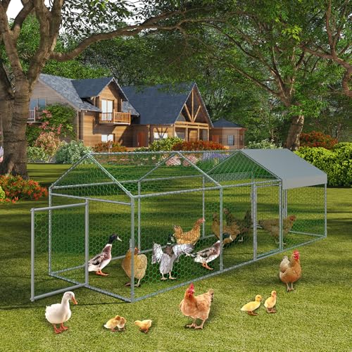 Large Metal Chicken Coop, 120" x 40" x 40" with Cover, 3 Lockable Doors S818272