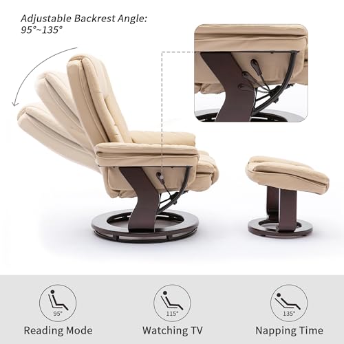 Beige Leather Swivel Recliner Chair with Ottoman T38279
