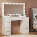 White Vanity Desk with Mirror and Lights and Drawers G349802