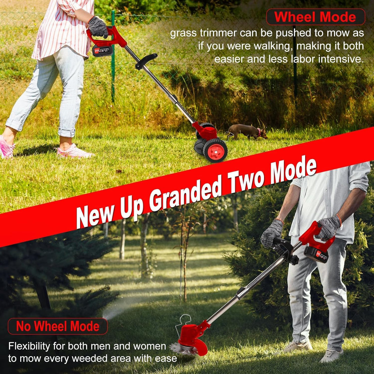 3-in-1 Cordless Battery Powered String Trimmer with 2Pcs 4.0 Ah Battery A30194