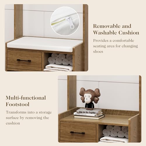 White Wood Hall Tree with Bench and Coat Rack C7381