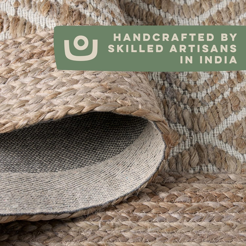 Textured Diamond Hand-Knotted Flatwoven 100% Natural Jute Area Rug, Brown, 6'x9' M469564