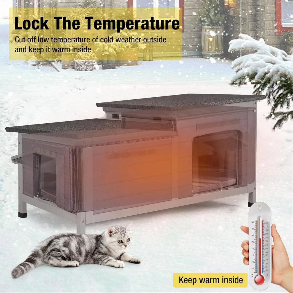 Insulated Cat House Outdoor Feral Shelter Weatherproof Cat Condo P12910