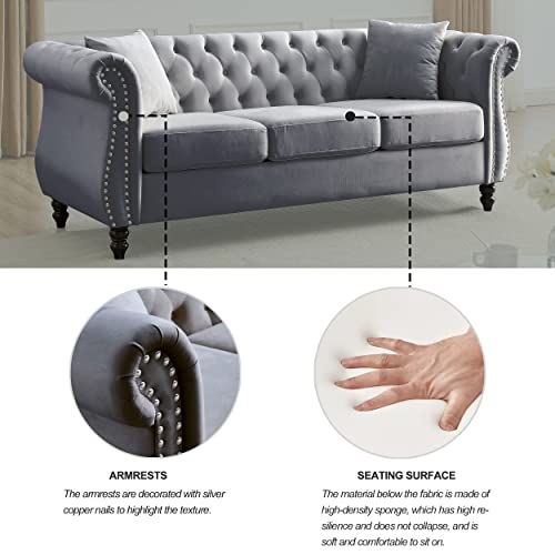 Beige Velvet 3 Seater Sofa Q54183