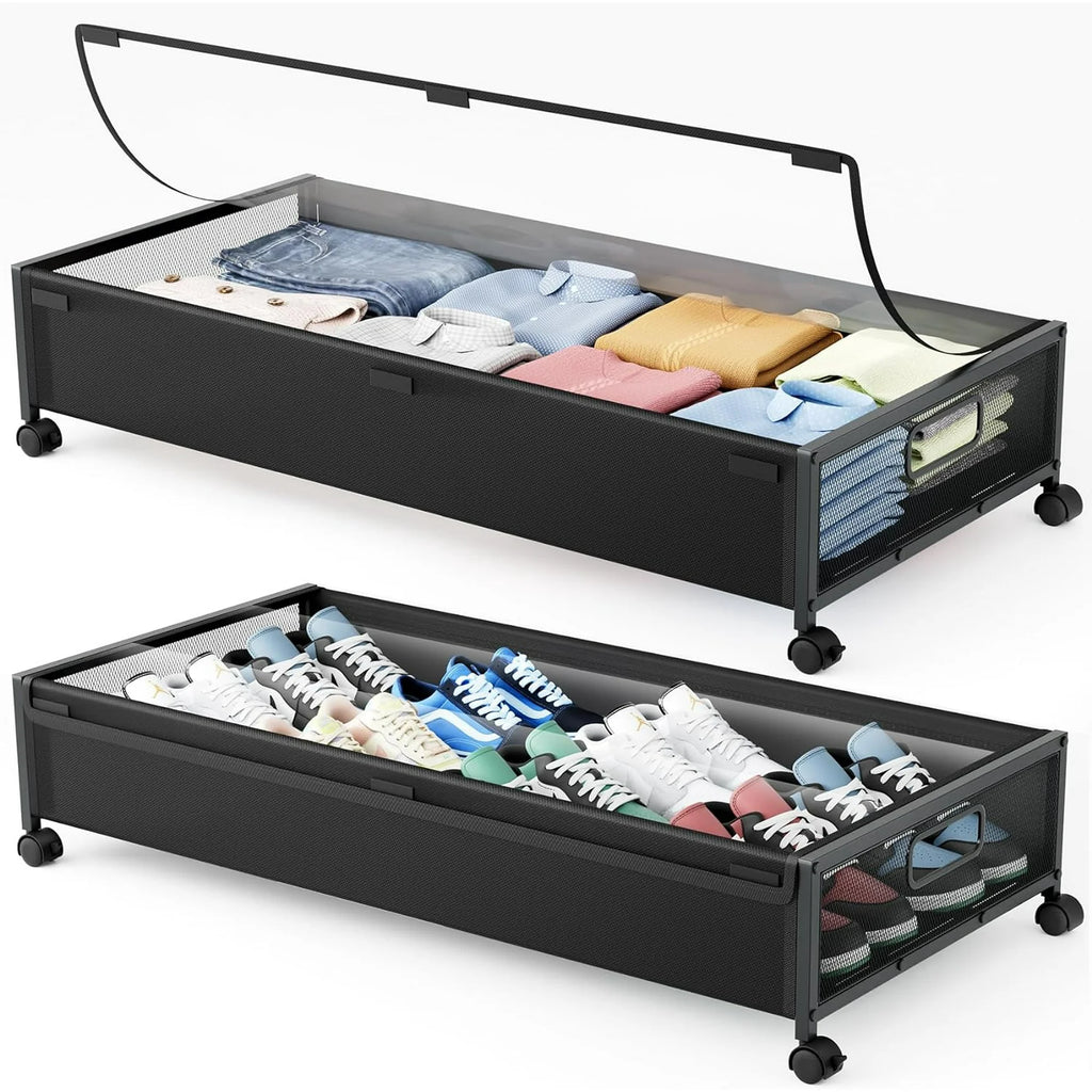 Cyan-gray 2 Pack Under Bed Storage Containers with Wheels and Lid W496
