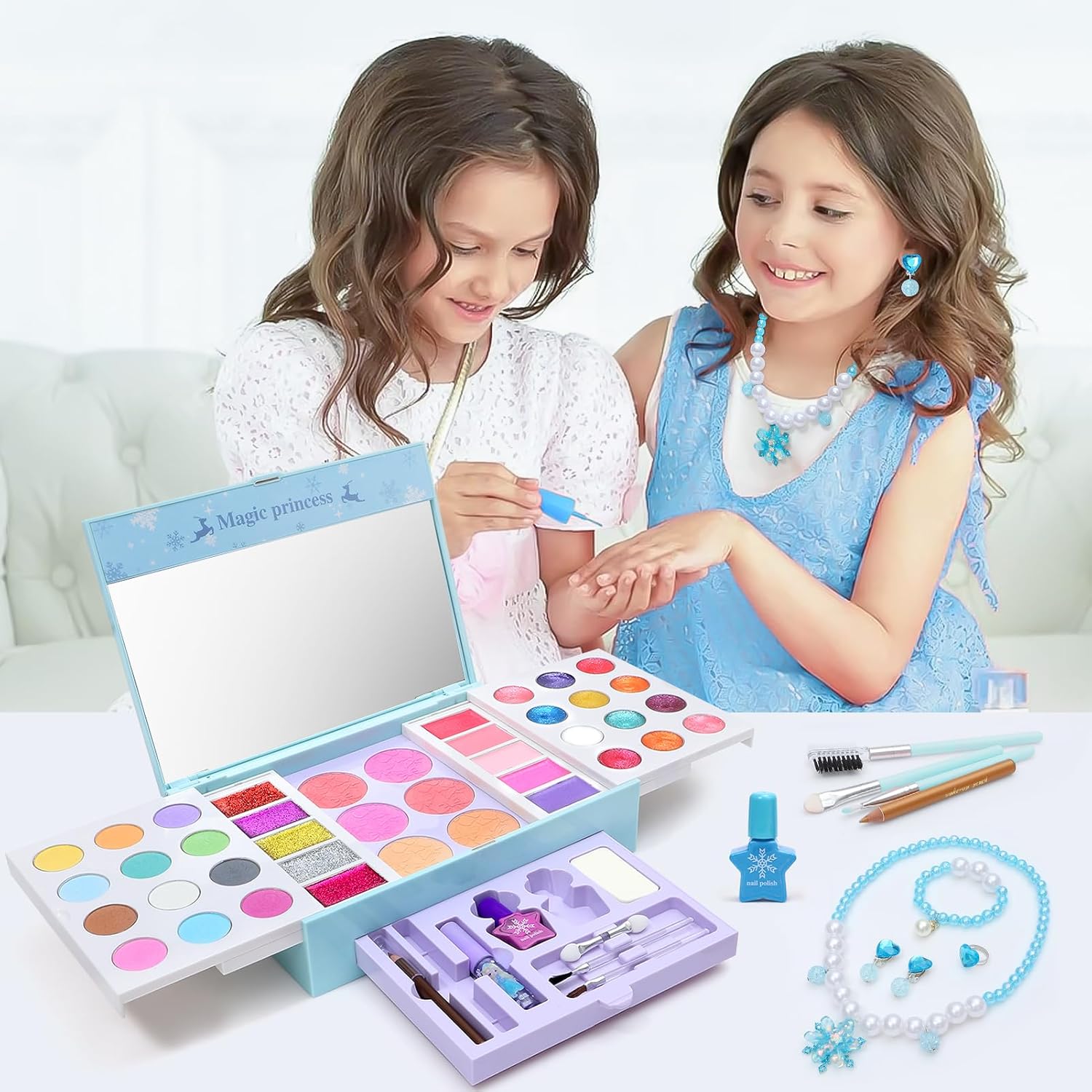 60pcs Princess Makeup Vanity Kit with Pretend Play Cosmetics O28081