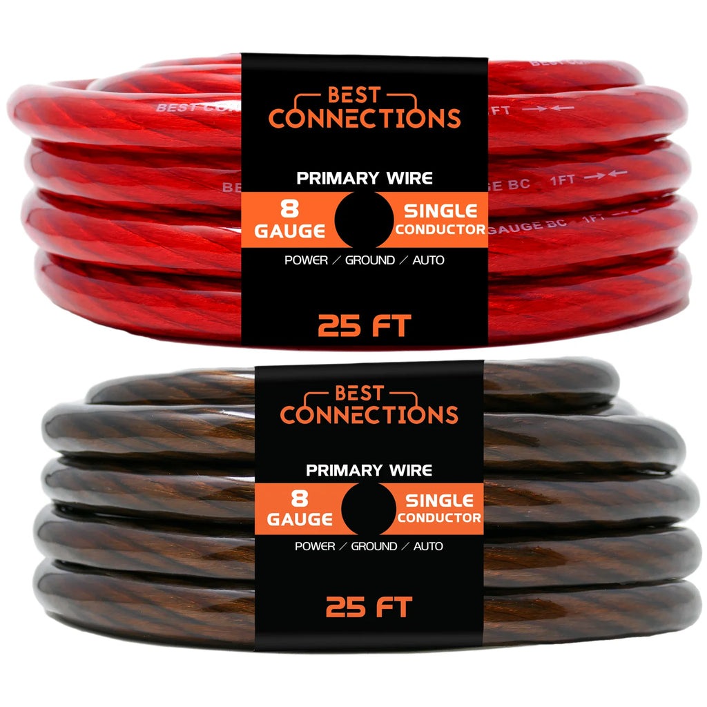 8Ga 25ft each Black/Red Translucent Car Power Ground Wire 50ft S19586