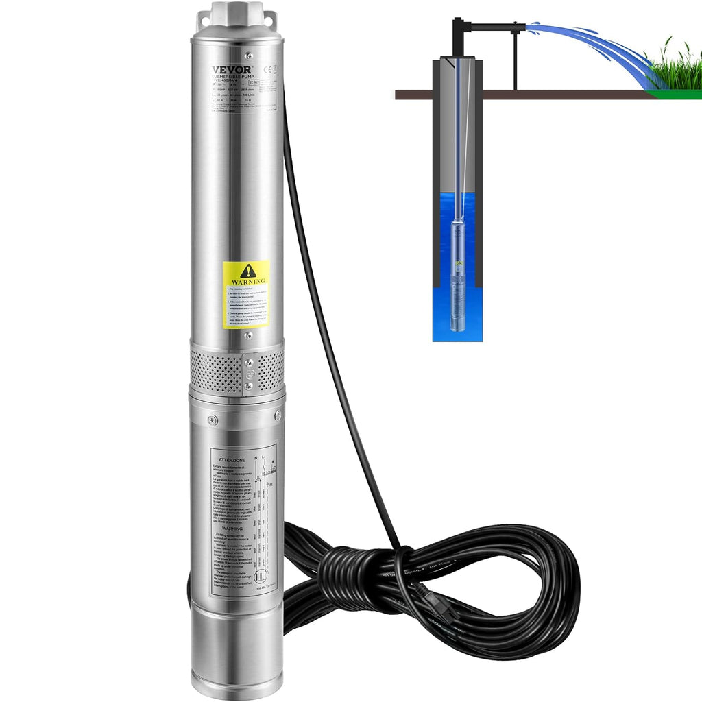 1HP 37gpm 207ft 0.5HP 28gpm 167ft Head 4" Stainless Steel Submersible Pump R724