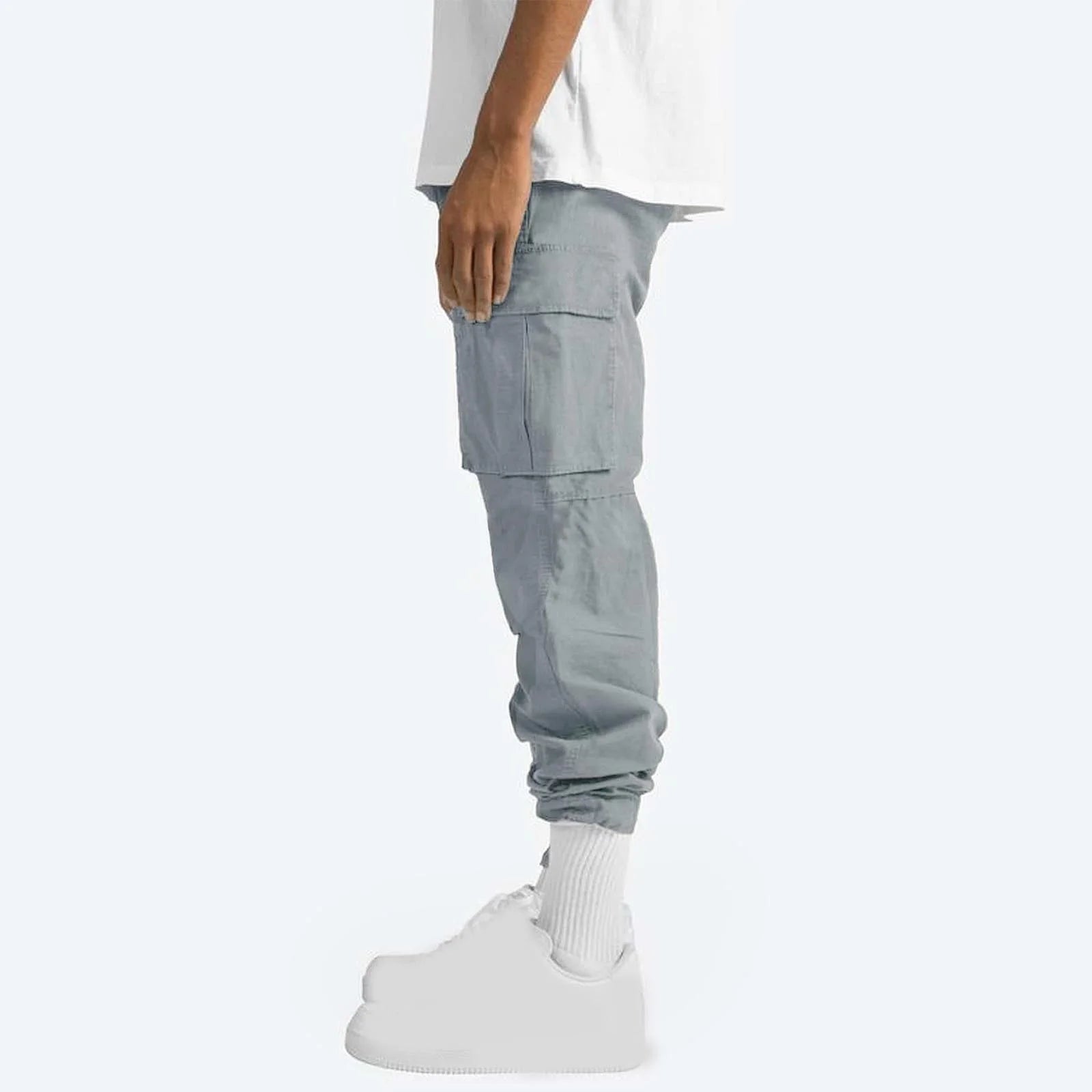 Mens Cargo Sweat Pants Relaxed Fit Baggy Joggers with Zipper Pockets R2667