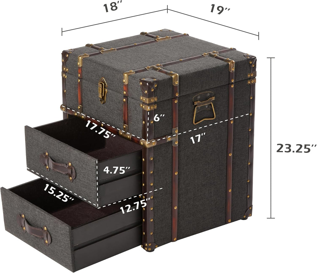 Grey Linen Storage Chest with Hinged Top J62841