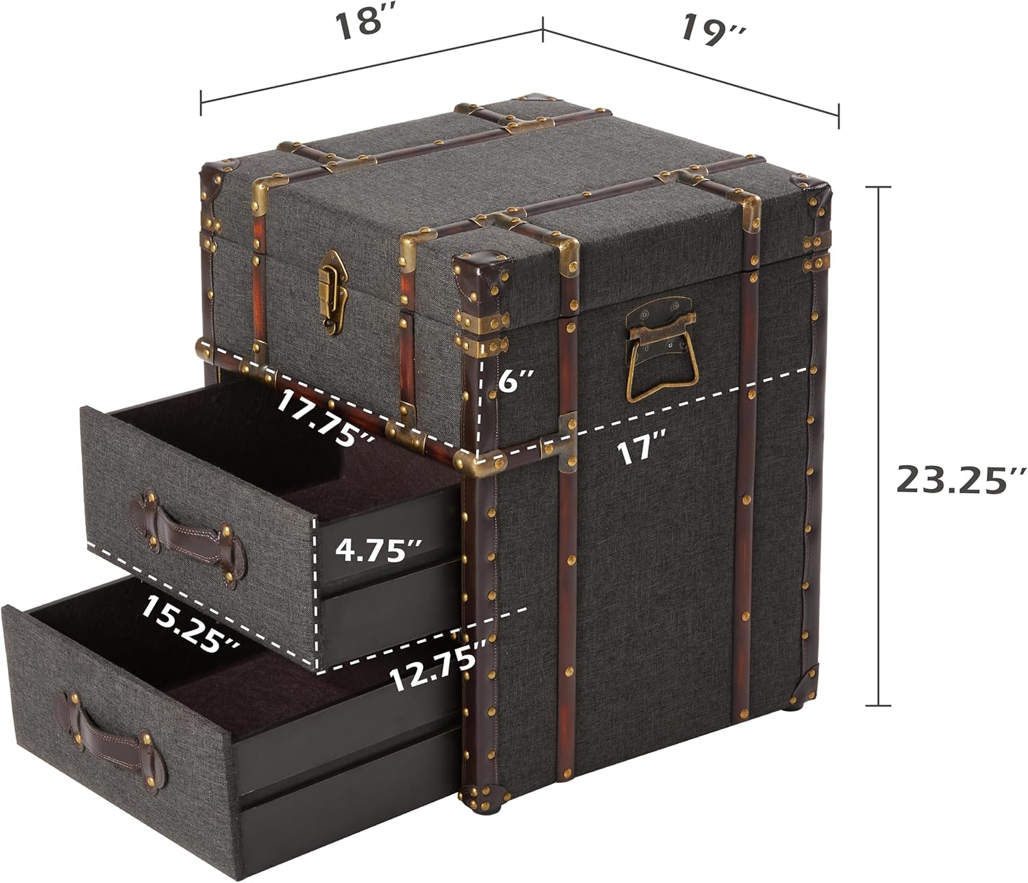 Grey Linen Storage Chest with Hinged Top J62841