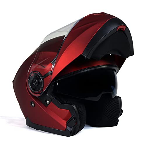 Red Advanced Motorcycle Modular Helmet with Drop Down Visor - Large E580624