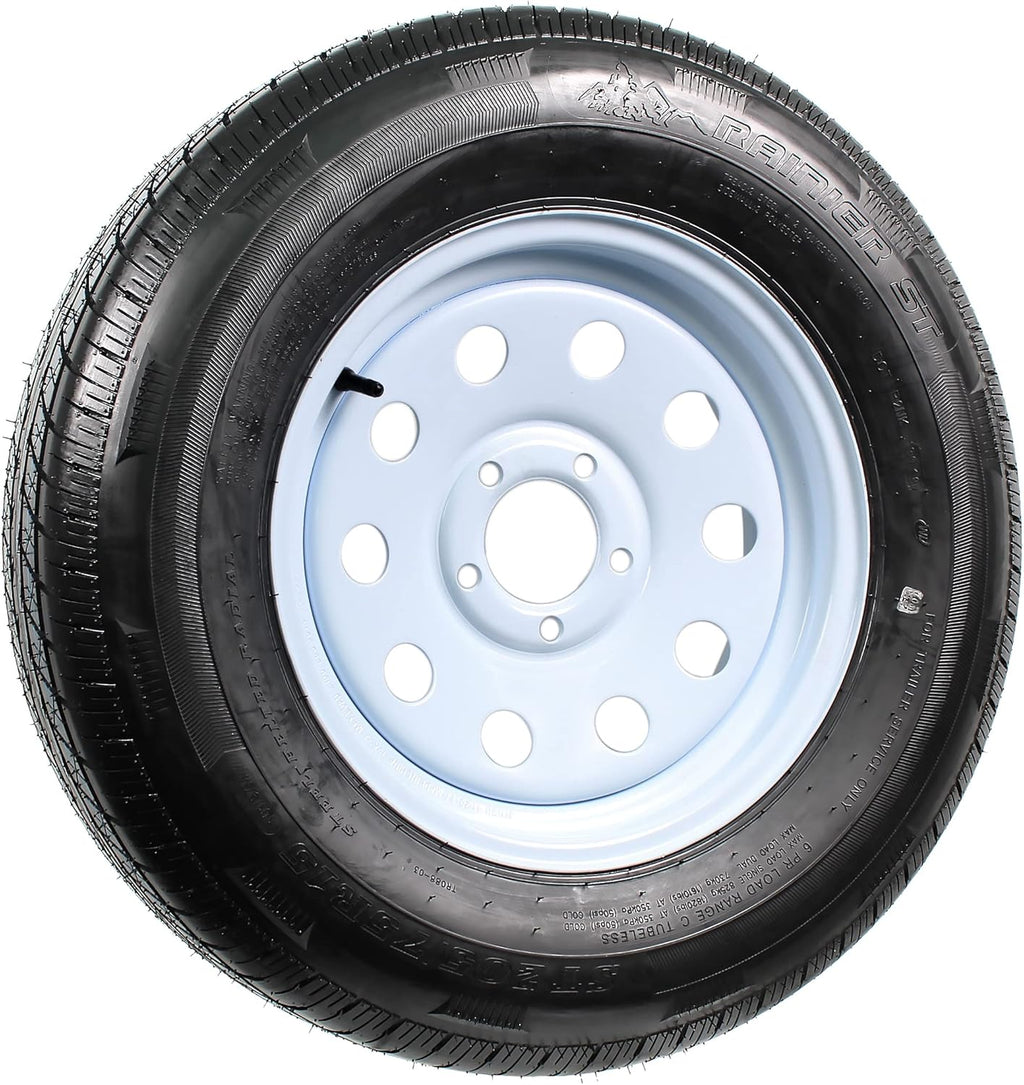 Radial Trailer Tire On Rim ST205/75R15 15 5 Lug Wheel White Modular J90933