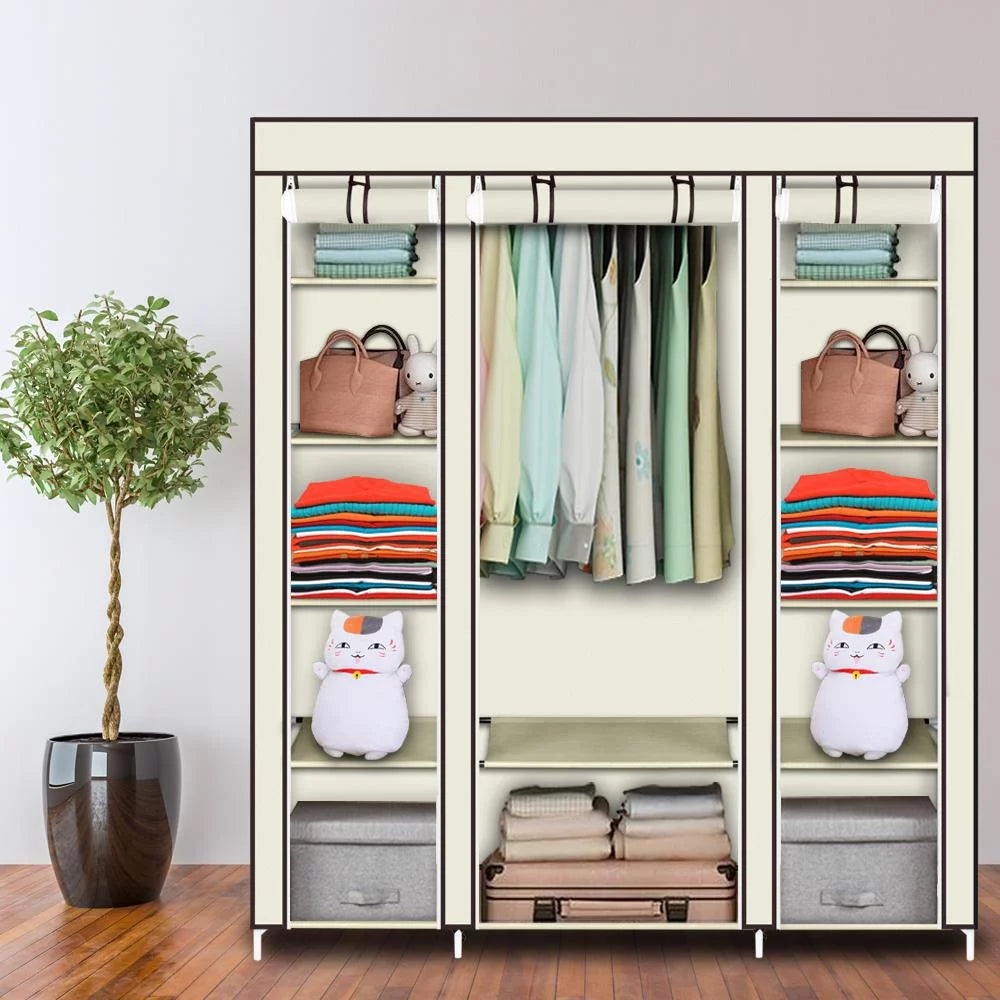 69" Portable Heavy Duty Clothes Closet Wardrobe Storage Organizer V9456
