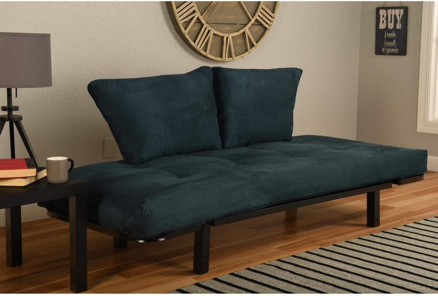 Black Lounger Frame with Suede Navy Mattress A953923