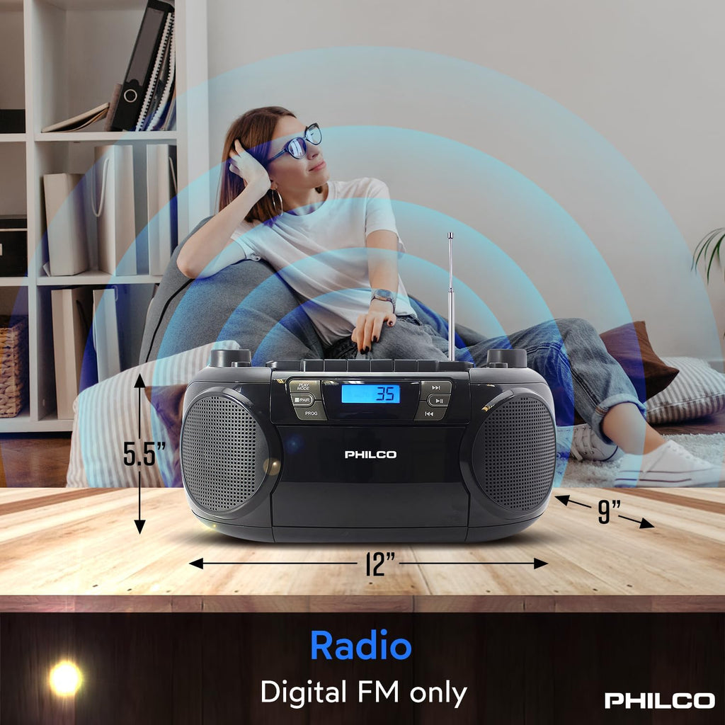Bluetooth CD Boombox with Cassette, MP3 CD USB Playback, 12 watts J8293