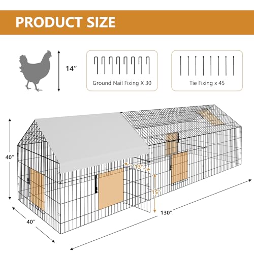Metal Chicken Coop 87"×40" with Cover Chicken Run Pen Large Portable Chicken Playpen Enclosure J17667