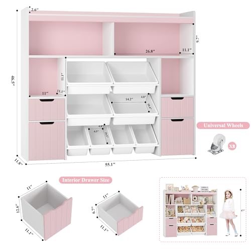 Pink Toy Storage Organizer with Drawers and Removable Bins X714