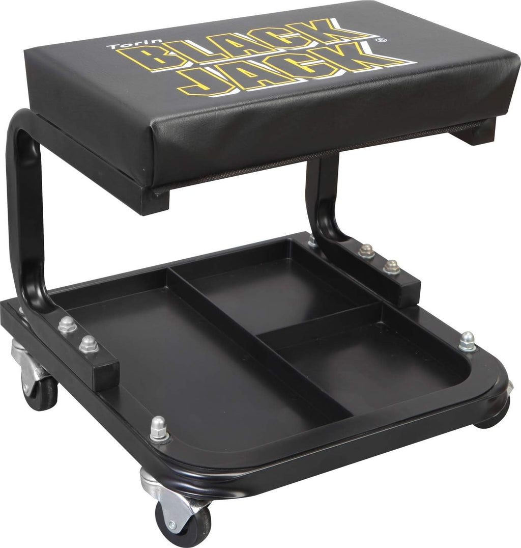 Black Padded Mechanic Stool with Tool Tray Storage Z85248