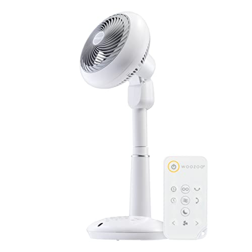 White/Gray Pedestal Standing Fan with Remote, 360 Oscillating Fan, 12 Speeds, 8h Timer, Height Adjustable H4426