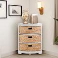 3 Tier Corner Storage Cabinet with 3 Natural Wicker Baskets, White R440