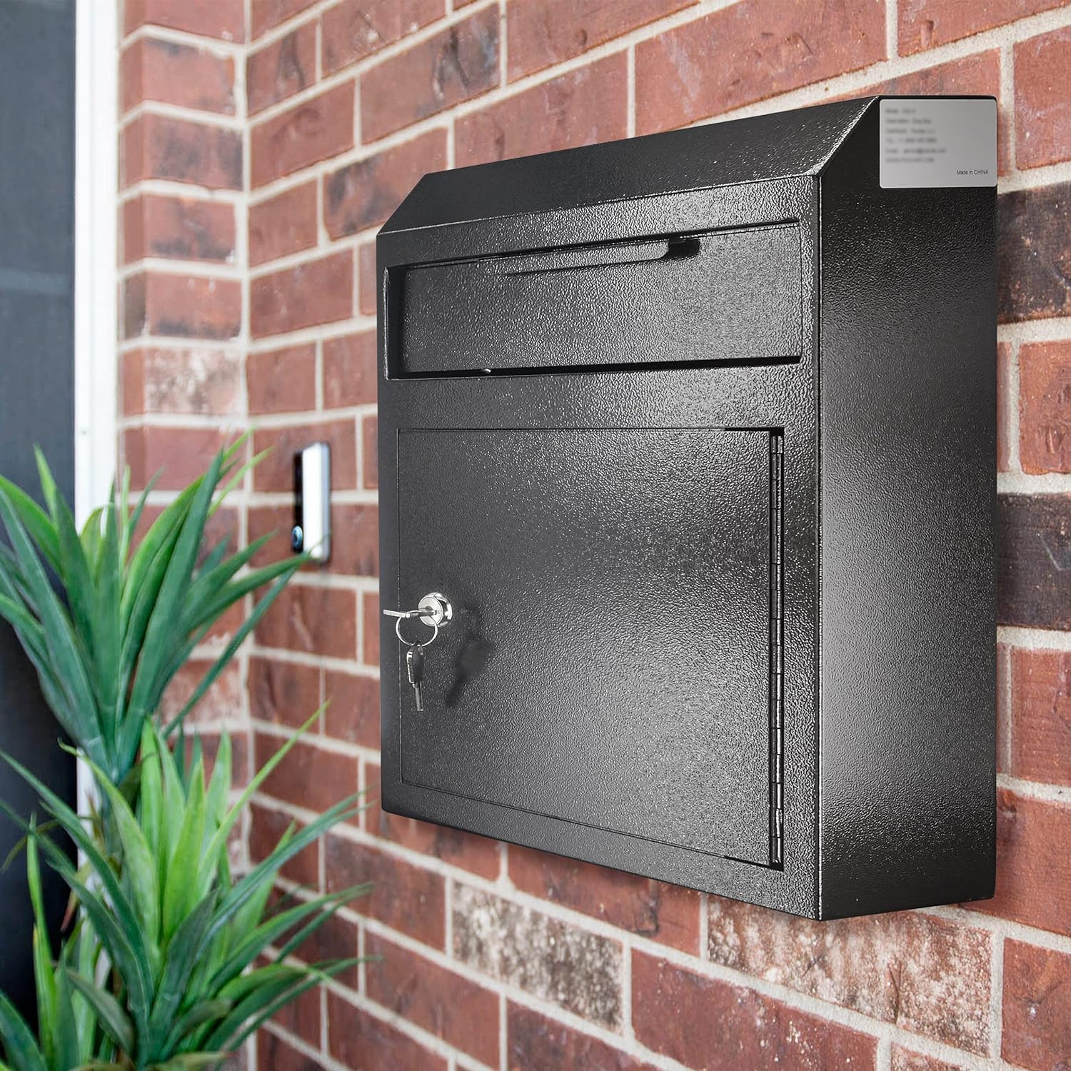 Extra Large Metal Wall Mount Locking Deposit Drop Box Safe (Black) J819