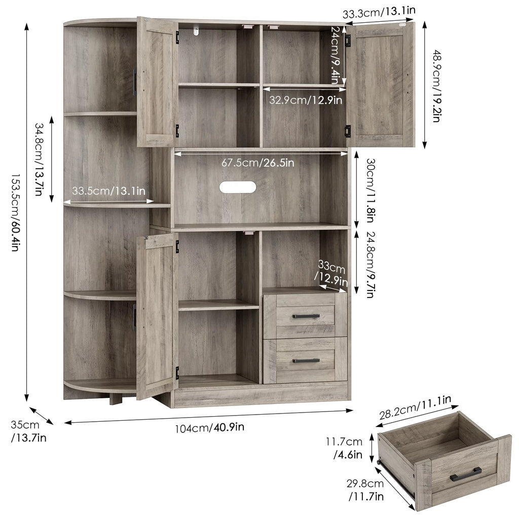 Large Kitchen Pantry with Adjustable Shelves, Tall Storage Cabinet, Wash Gray B22765