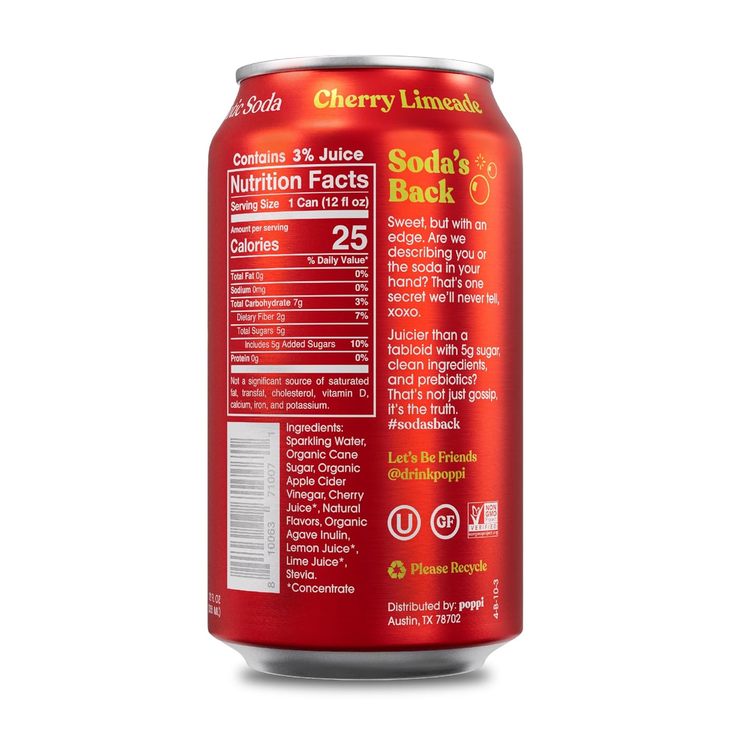 72-Pack Sparkling Prebiotic Soda, 12oz V499192