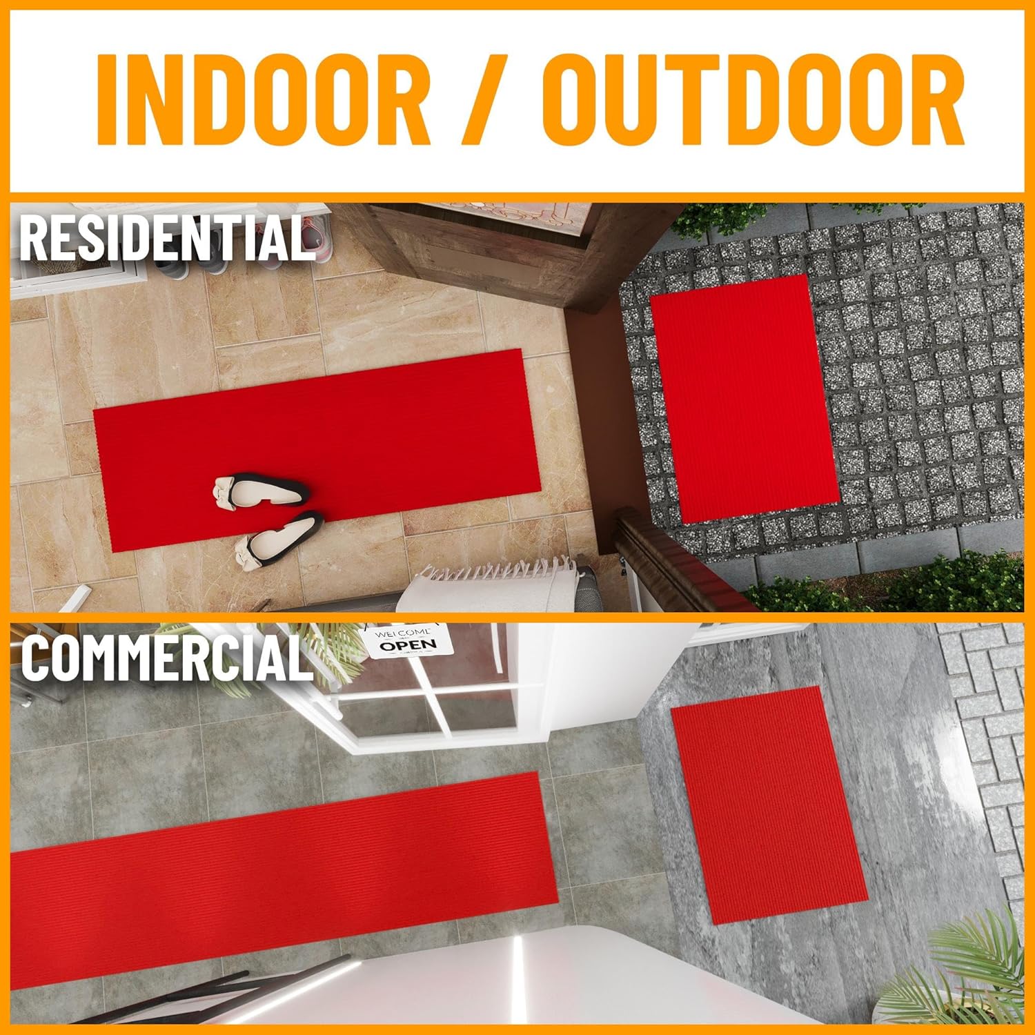 Non-Slip Rubberback 2x10 Indoor/Outdoor Runner Rug, 2' x 10', Red E596212