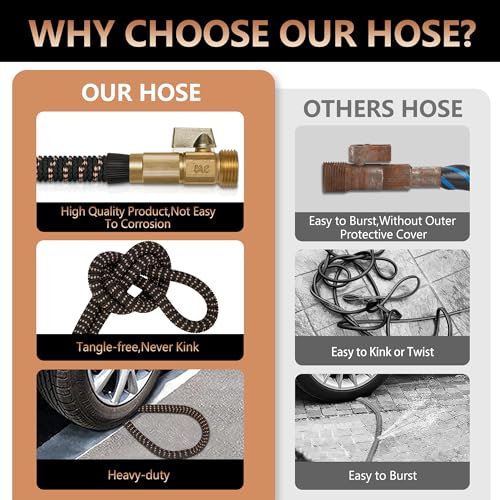 50 ft Expandable Garden Hose with 10 Functions Spray Nozzle, 3/4" Solid Brass Connector P192282