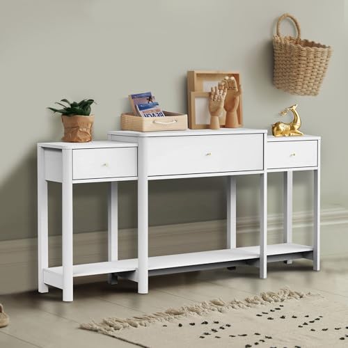 63" Console Table with Drawer, Marble Texture Top Sideboard with Open Bottom Shelf U354