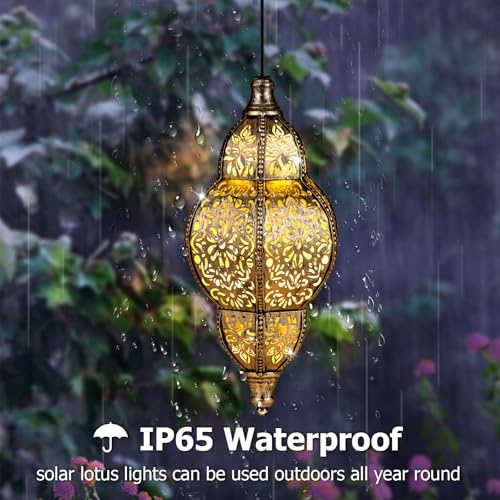 Hanging Solar Lantern Outdoor Decor, Waterproof Metal LED Lanterns W5354
