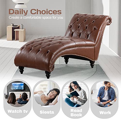 Brown Leather Lounge Chair with Nailhead Trim E145675