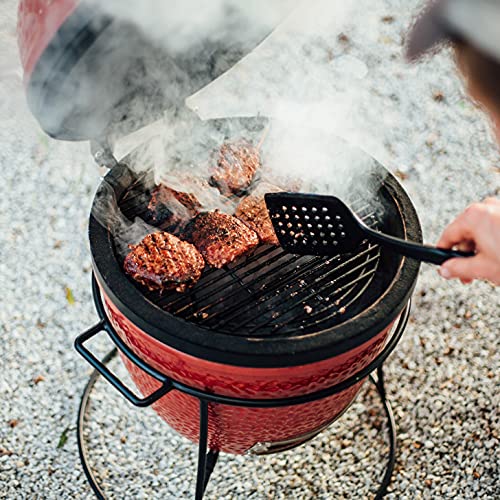 13.5-inch Portable Ceramic Charcoal Grill with Grill Stand, Stainless Steel Cooking Grate, Heat Deflectors and Ash Tool in Red K576147